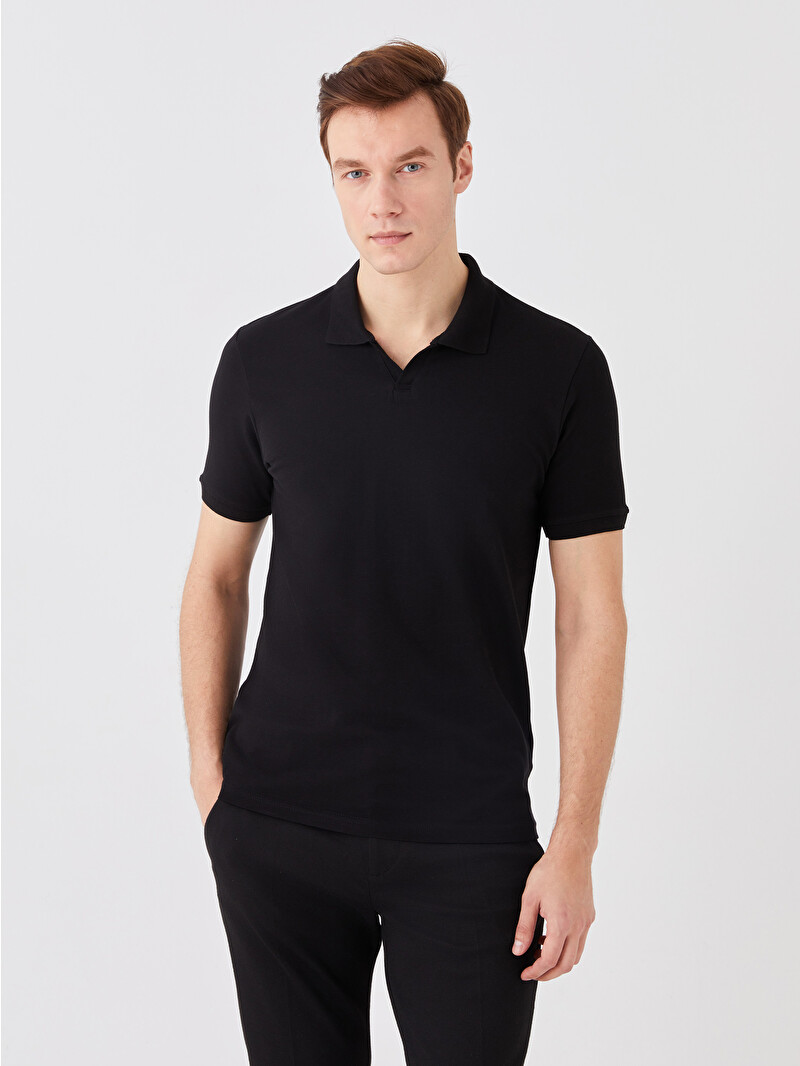 LCWAIKIKI Basic Siyah Polo Yaka Kısa Kollu Pike Erkek Tişört