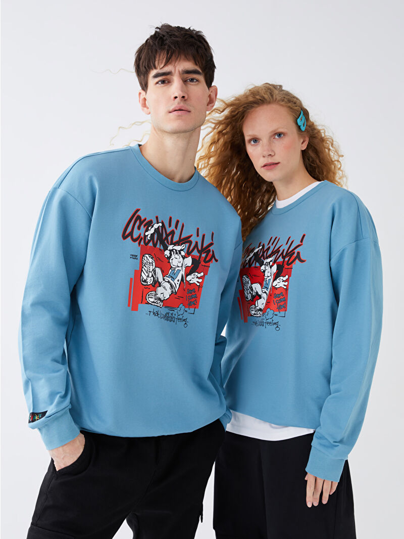 XSIDE Bisiklet Yaka Uzun Kollu Nostaljik Maymun Baskılı Erkek