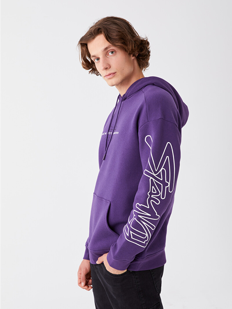 XSIDE Mor Uzun Kollu Baskılı Erkek Hoodie - W33896Z8-VAP | LCW
