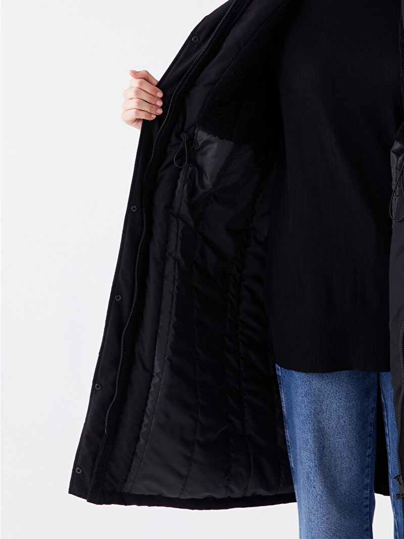 LCW Modest Siyah Kadın Kapüşonlu Düz Parka - W37126Z8-RQL | LCW