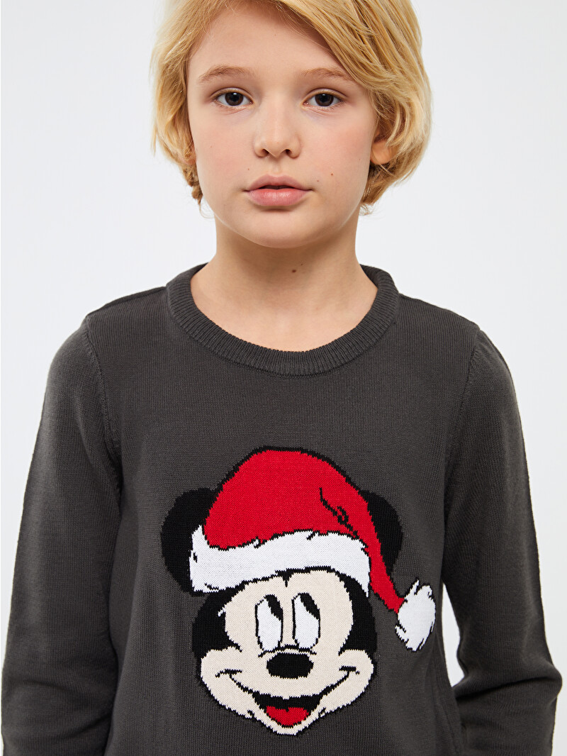LCW Kids Antrasit Bisiklet Yaka Mickey Mouse Desenli Uzun Kollu