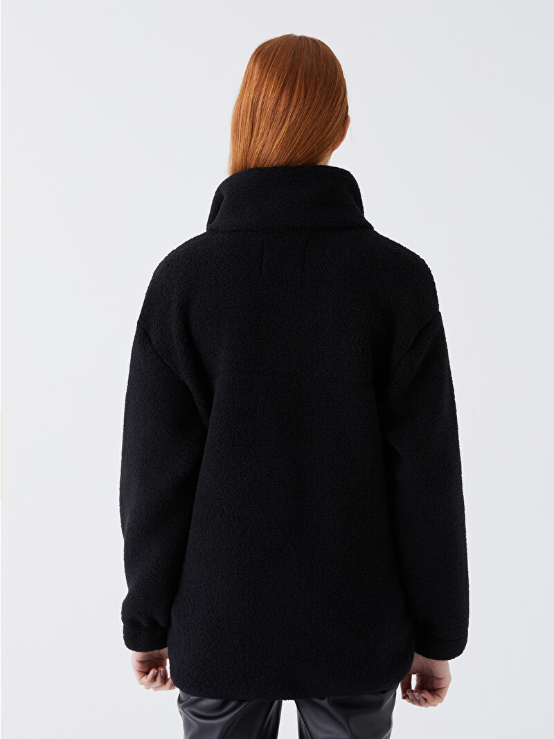 XSIDE Siyah Dik Yaka Düz Kadın Pelüş Outdoor Hırka - W3CD57Z8-CVL