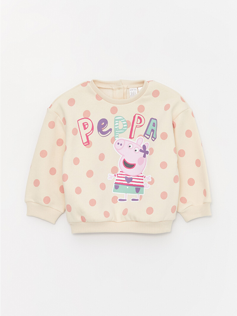 LCW baby Ekru Bisiklet Yaka Uzun Kollu Peppa Pig Baskılı Kız Bebek
