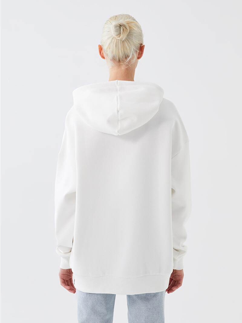 XSIDE Ekru Hatsune Miku Baskılı Oversize Kadın Kalın Hoodie