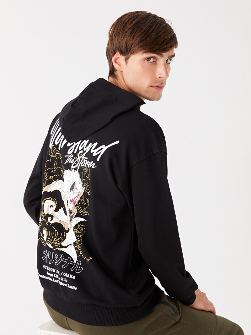 XSIDE Long Sleeve Printed Men's Hoodie - W3HO03Z8-CVL - LC Waikiki
