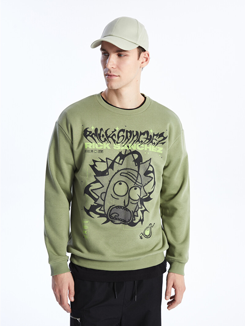 店舗用品 rick XSIDE Crew Neck Long Sleeve Rick and Morty Printed Men's Thick