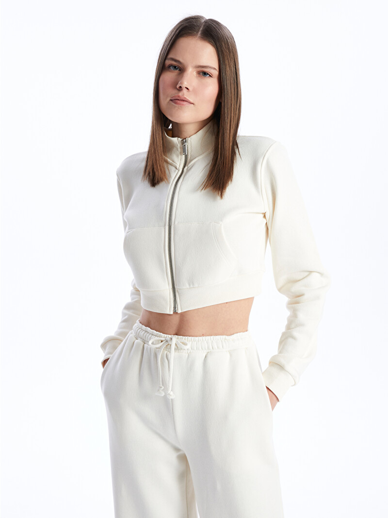XSIDE ACTIVE Funnel Neck Plain Crop Women's Zip-Up Sweatshirt