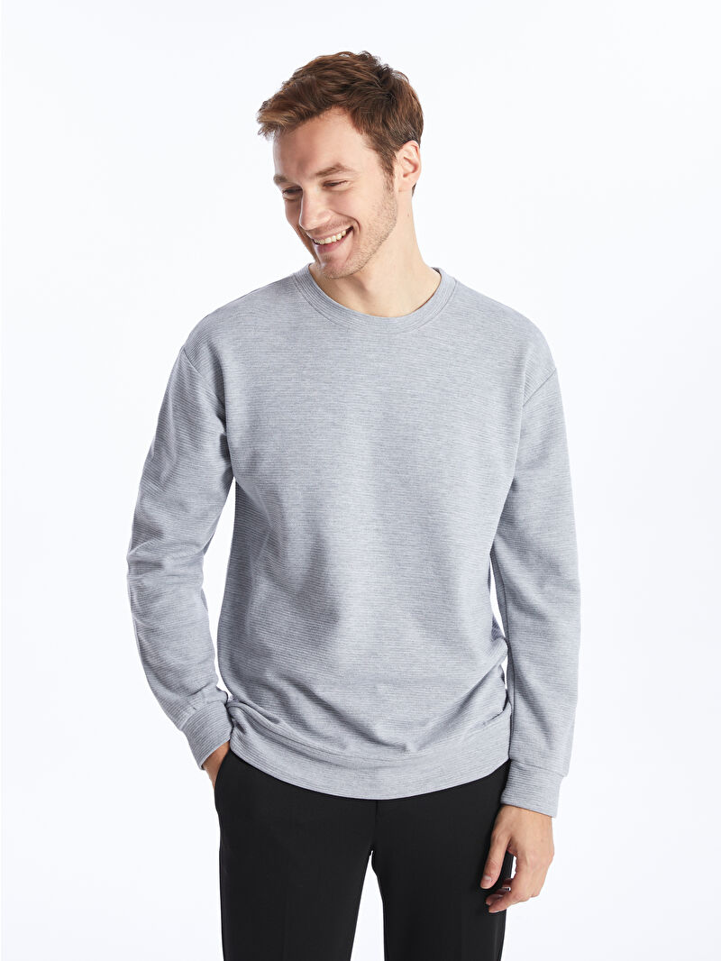 LCW ECO Gri Bisiklet Yaka Uzun Kollu Erkek Sweatshirt - W3K827Z8