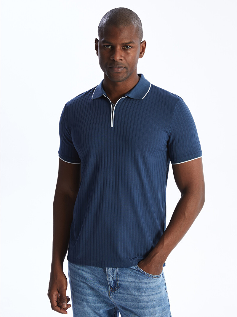 LCW Vision Polo Neck Short Sleeve Men's Textured T-Shirt
