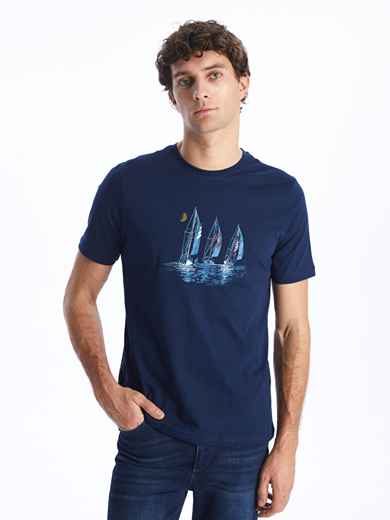 SOUTHBLUE Crew Neck Short Sleeve Printed Combed Cotton Men's T