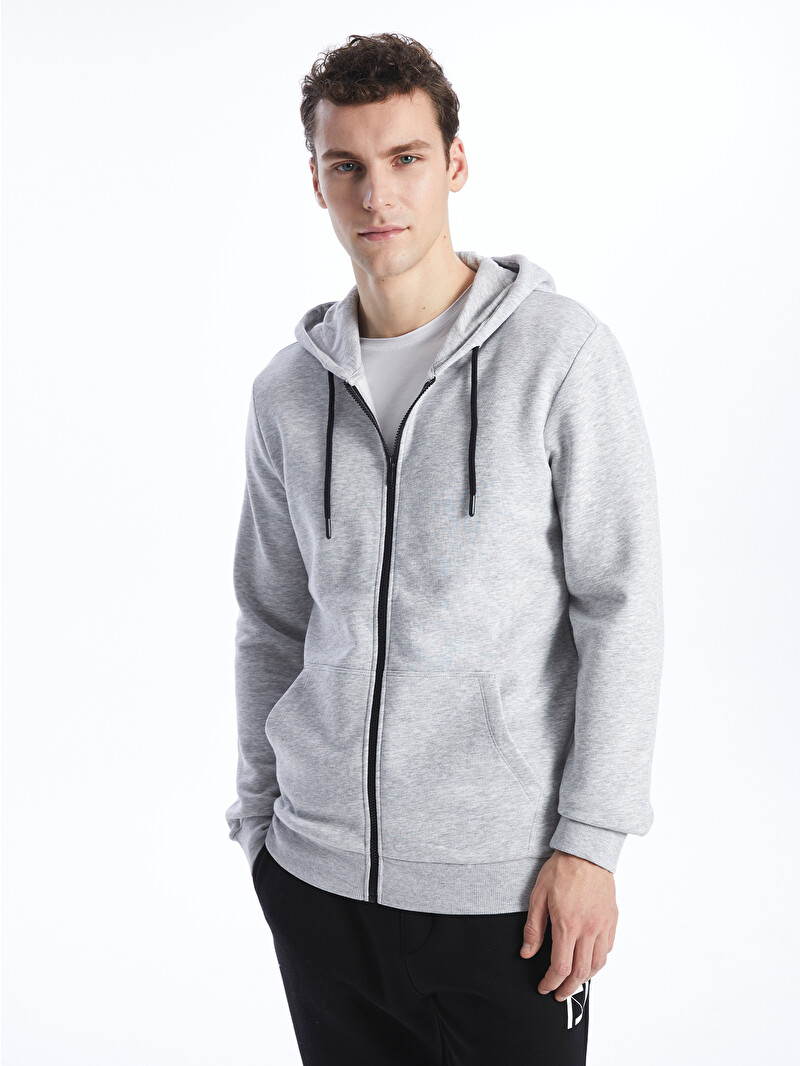 LCW Casual Hooded Long Sleeve Men's Thick Zip-Up Sweatshirt
