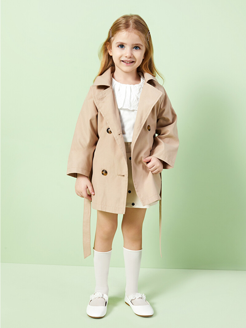 LCW Kids Hooded Long Sleeve Basic Baby Girls' Trench Coat