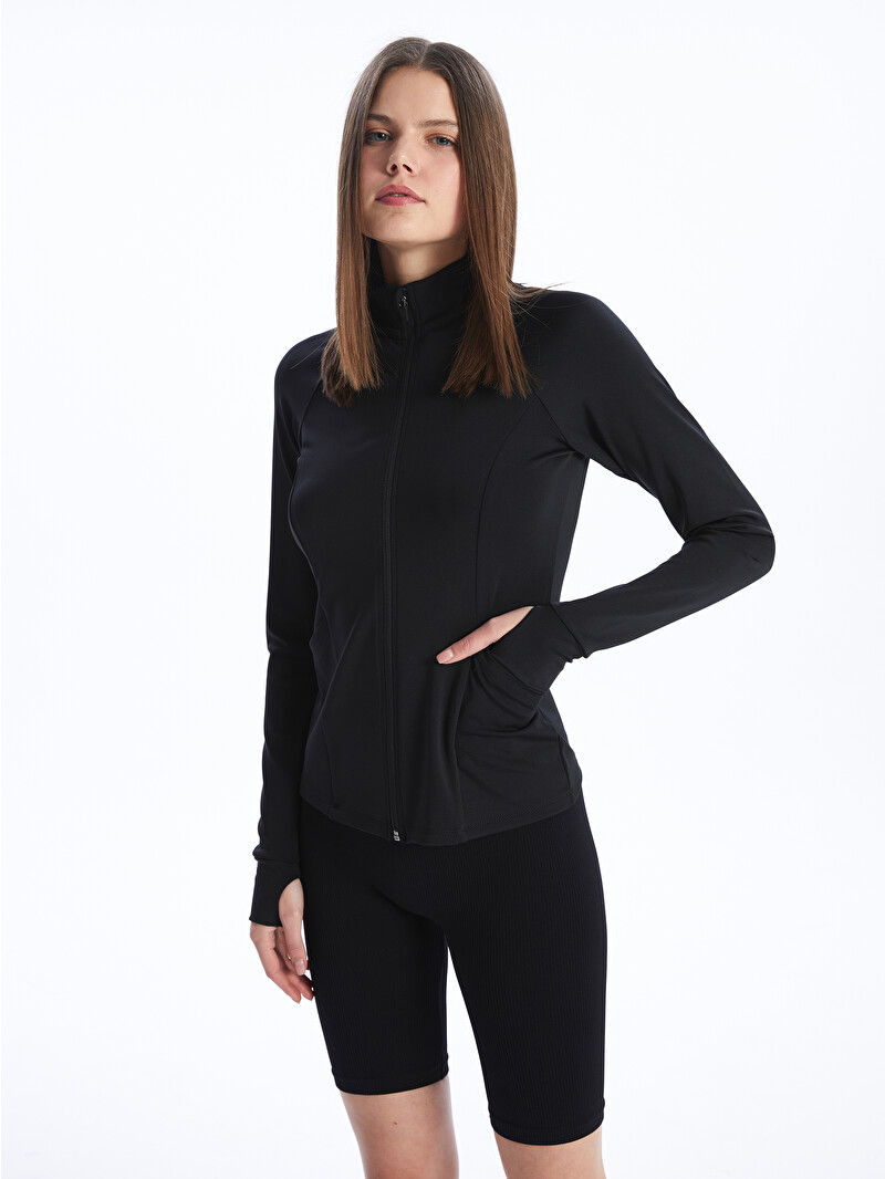 XSIDE Siyah Kadın Dik Yaka Düz Fermuarlı Sweatshirt - S47865Z8-CVL