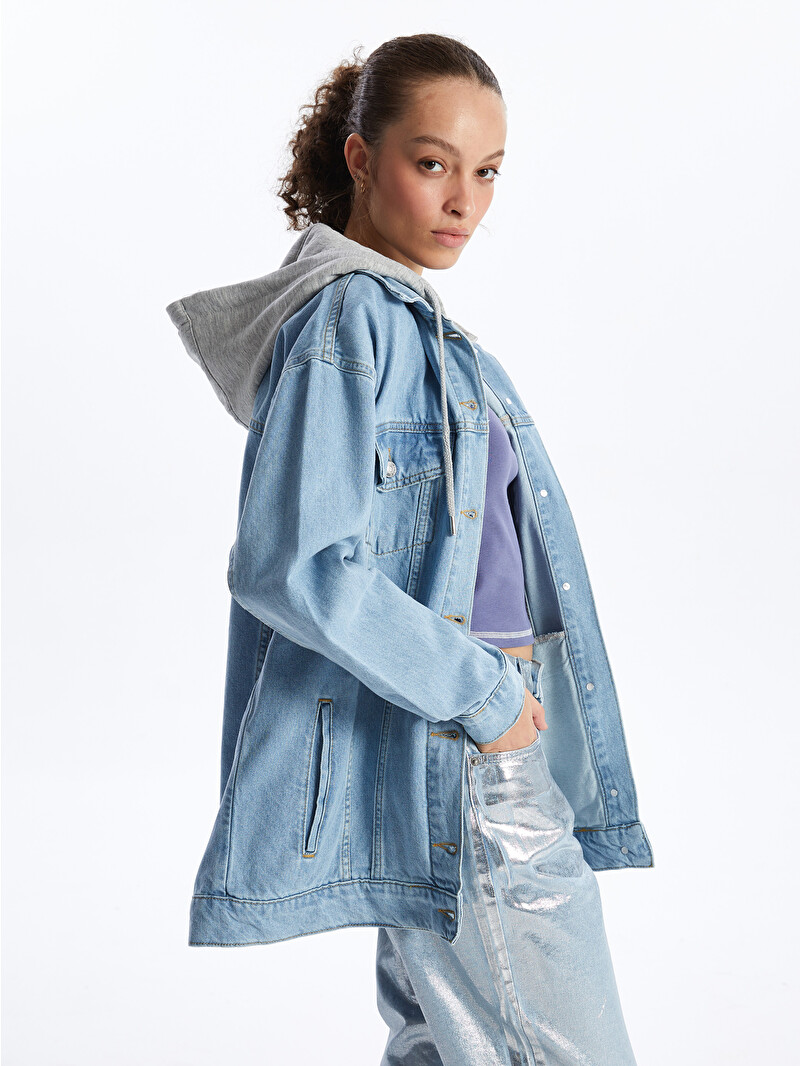 ゆき XSIDE Kapüşonlu Oversize Kadın Jean Ceket - S48290Z8-SX1 | LCW