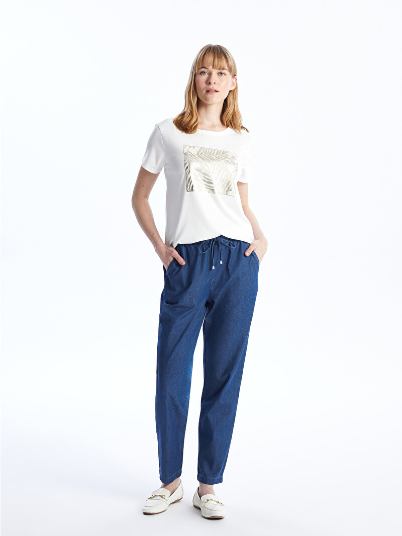 LCWAIKIKI Classic Mavi Beli Lastikli Carrot Fit Kadın Jean