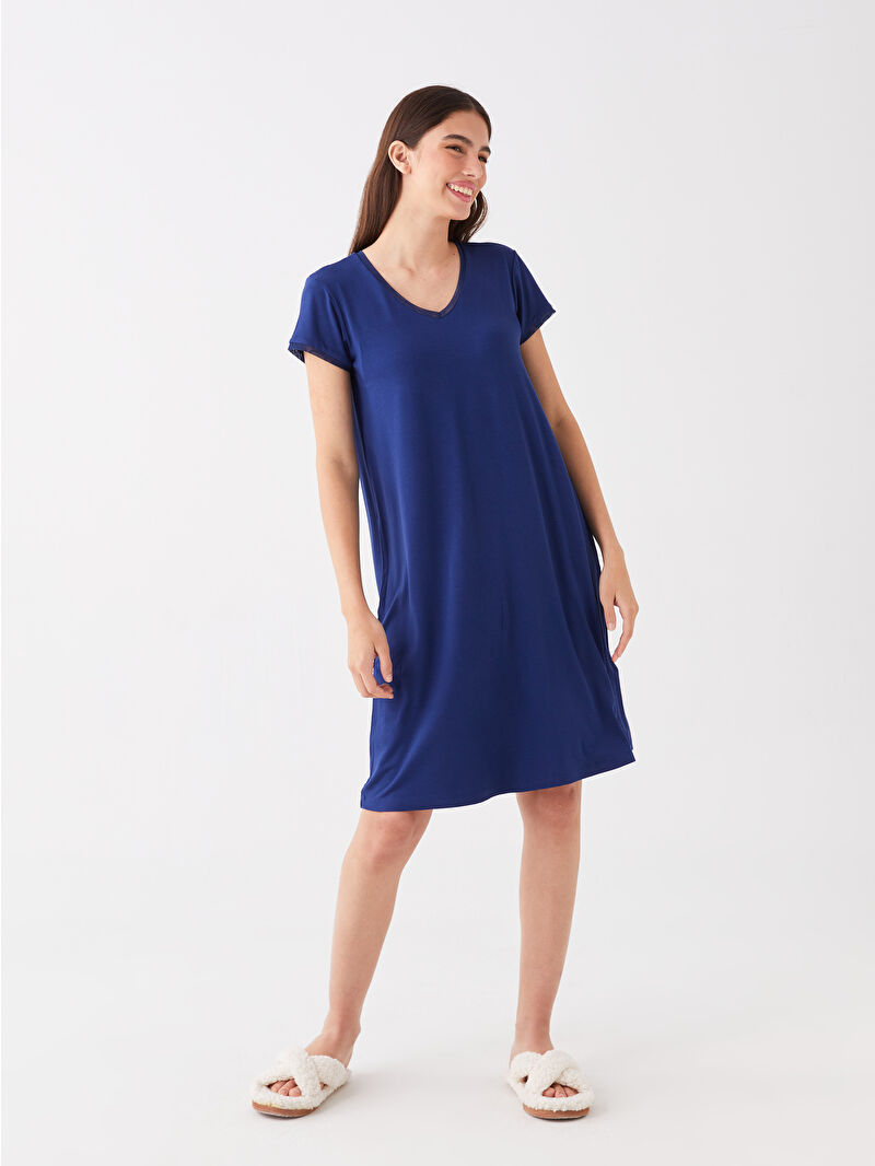 LCW ECO V-Neck Plain Short Sleeve Women's Nightdress