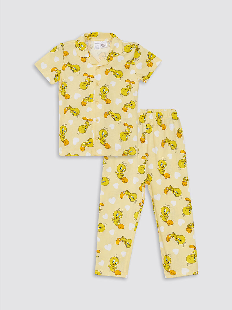 ★ SPAO★ Small and cute short-sleeved pajamas LIGHT YELLOW SOLY HUX Women's Short Pajamas Set Cute Printed Button Short