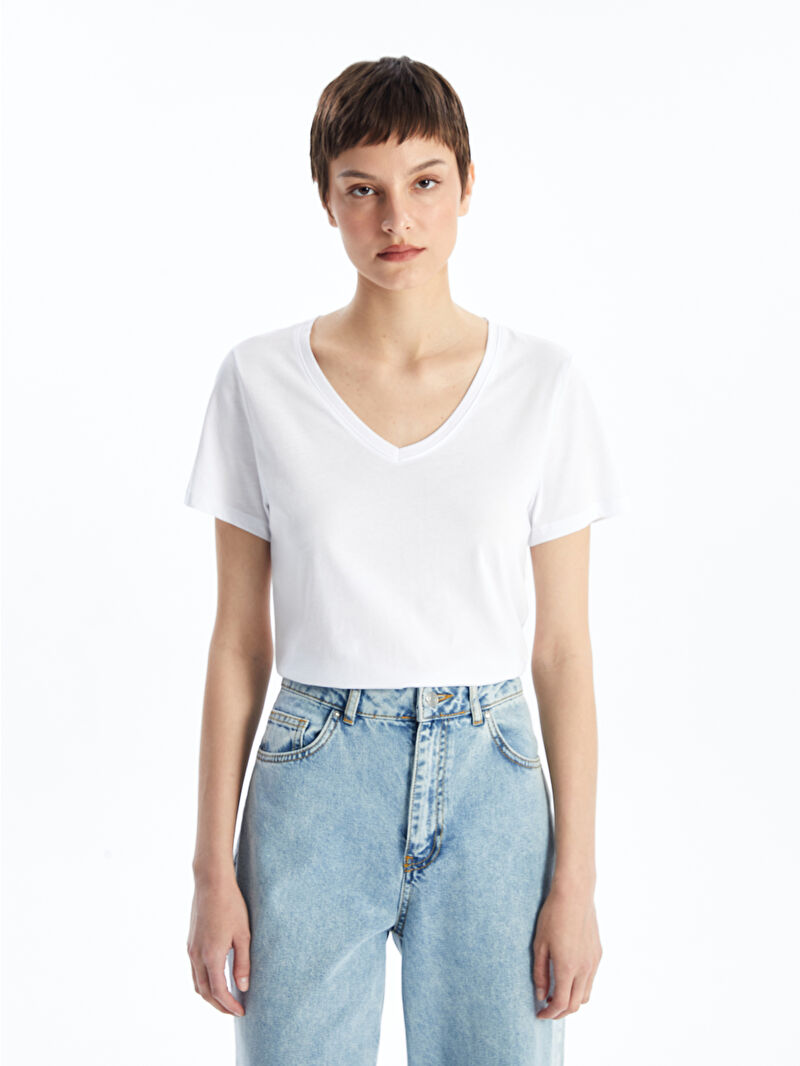 LC Waikiki V-Neck Plain Short Sleeve Women's T-Shirt