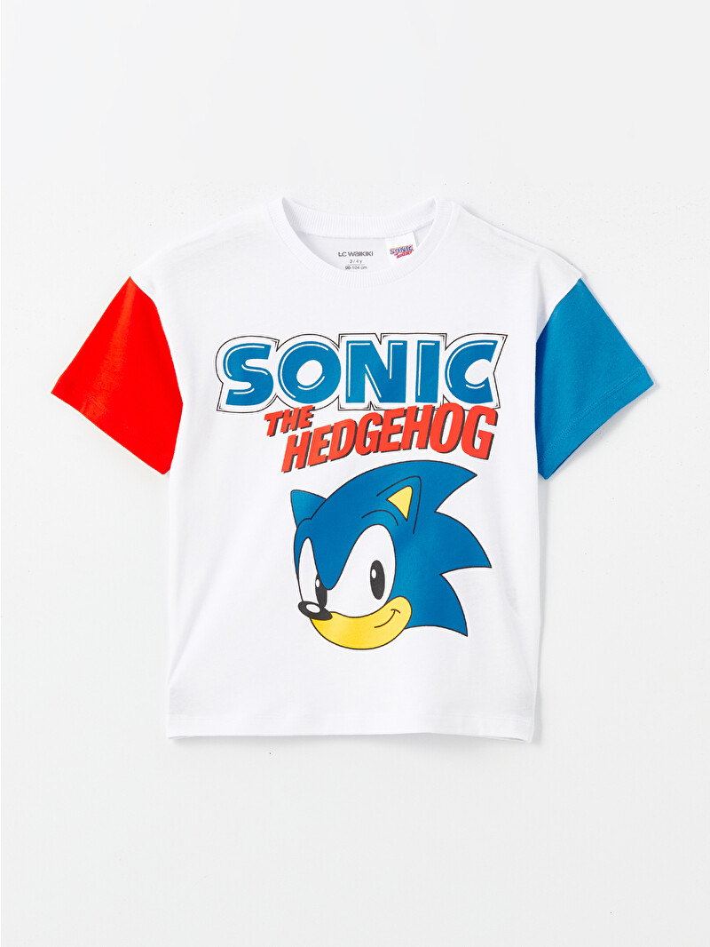 LCW Kids Beyaz Bisiklet Yaka Sonic Baskılı Erkek Çocuk Tişört