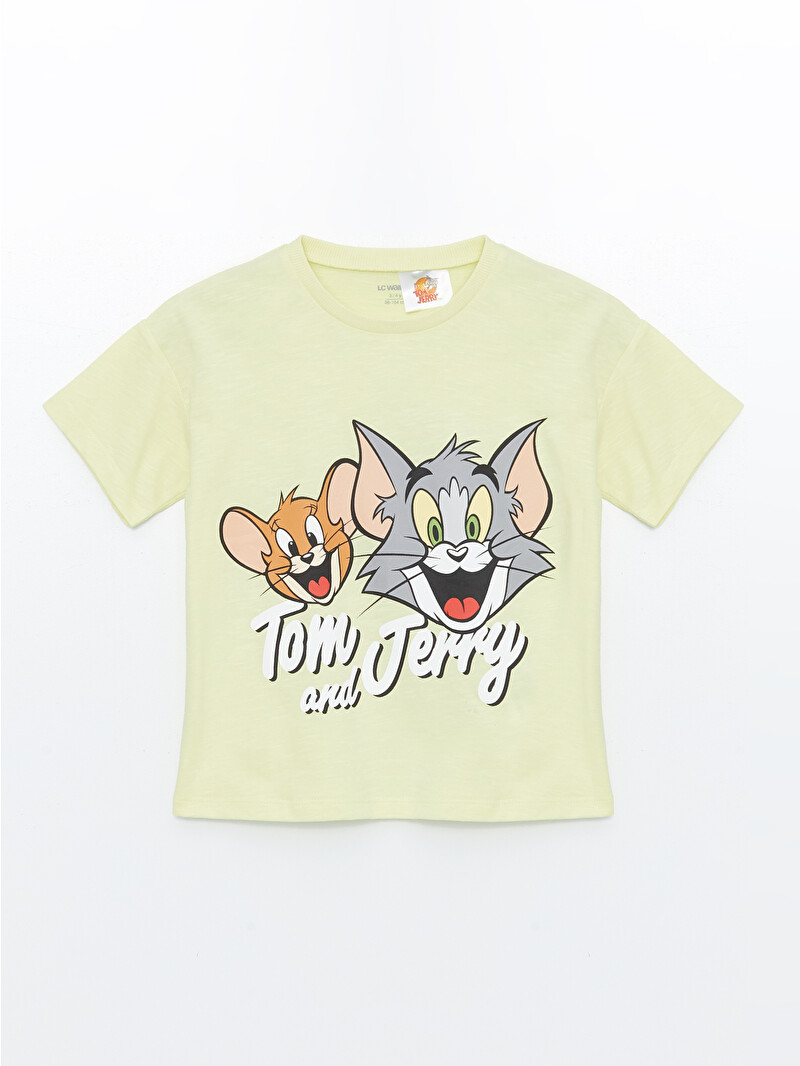 LCW Kids Yeşil Bisiklet Yaka Kısa Kollu Tom ve Jerry Baskılı Erkek