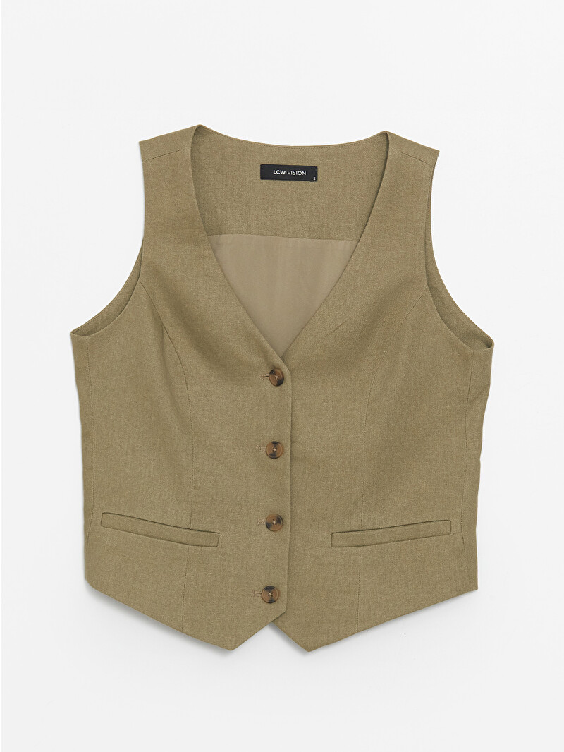 LCW Vision V-Neck Plain Linen Blend Women's Classic Vest