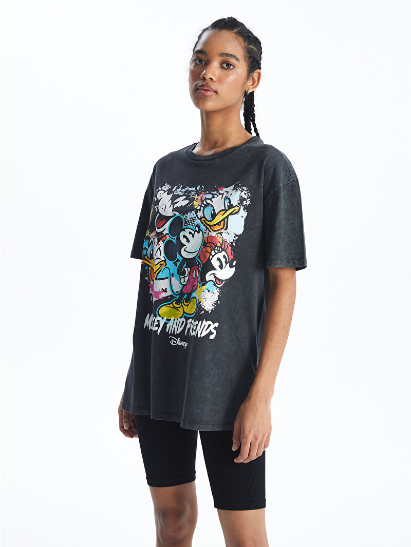 XSIDE Bisiklet Yaka Mickey Mouse Baskılı Kısa Kollu Kadın Tişört