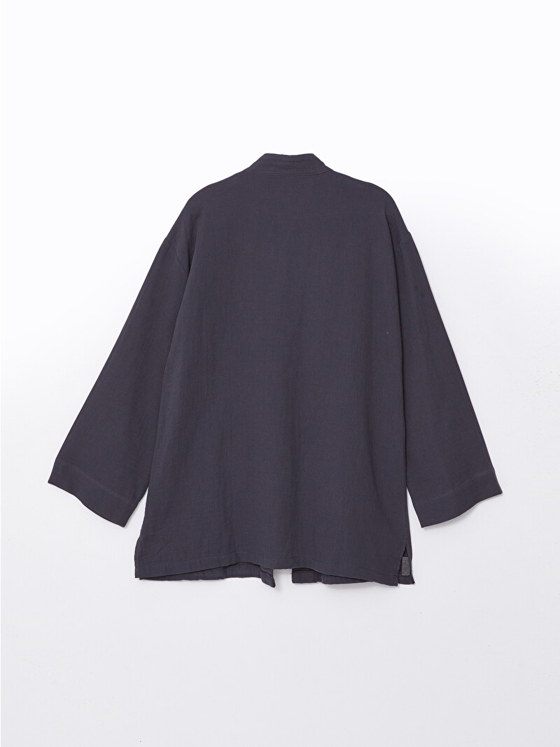 LCW Modest Antrasit Şal Yaka Düz Uzun Kollu Oversize Kadın Kimono
