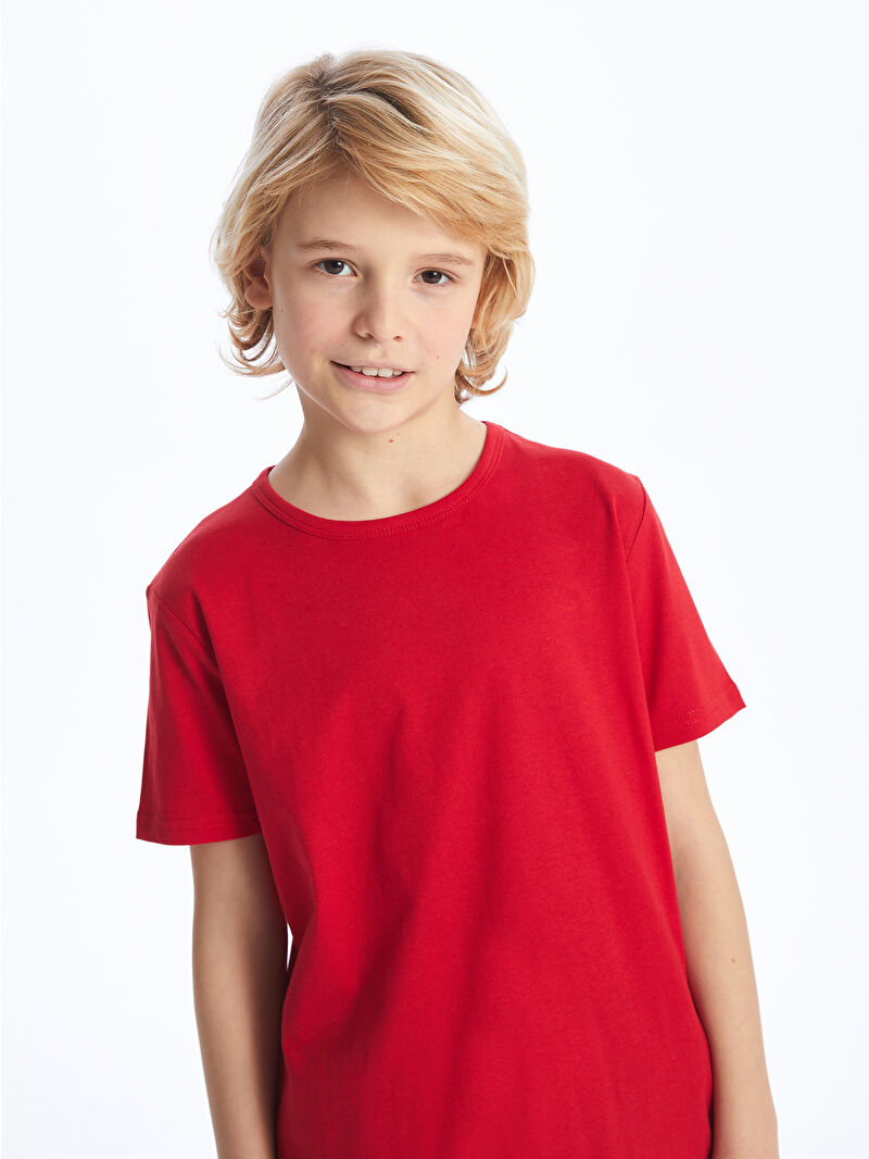 LCW Kids Kırmızı Bisiklet Yaka Basic Kısa Kollu Erkek Çocuk Tişört