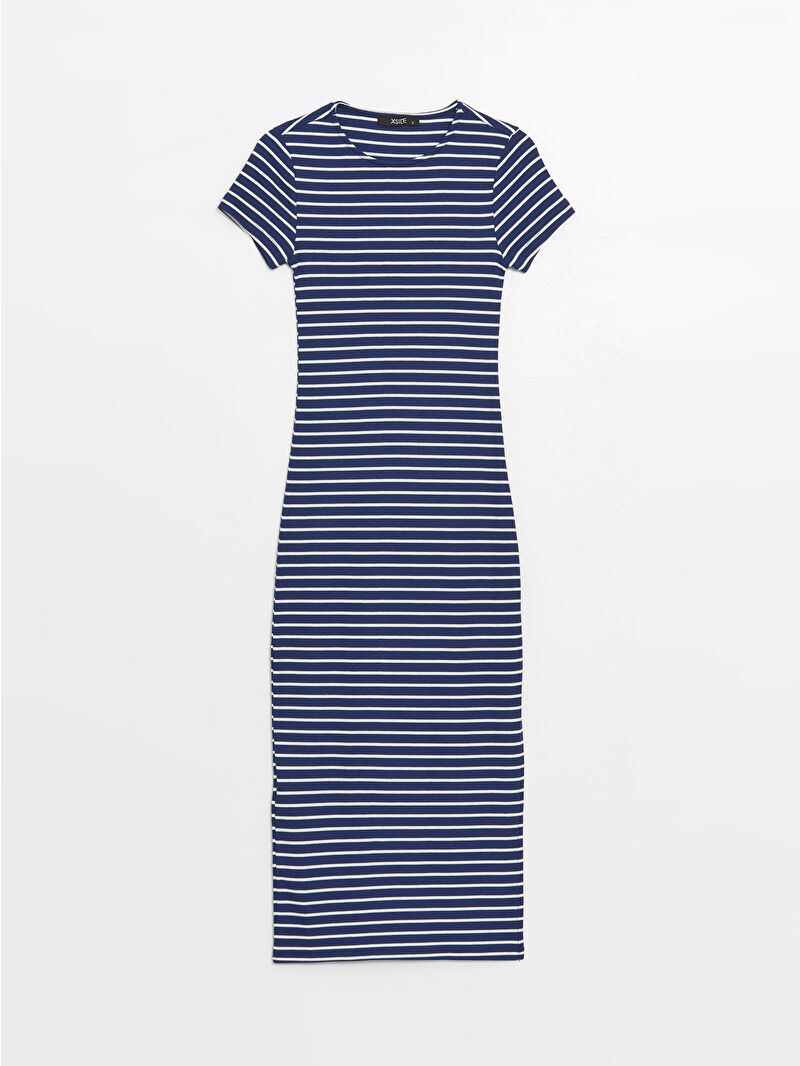 Crew Neck Striped Short Sleeve Women's Dress -S4JC80Z8-LGS