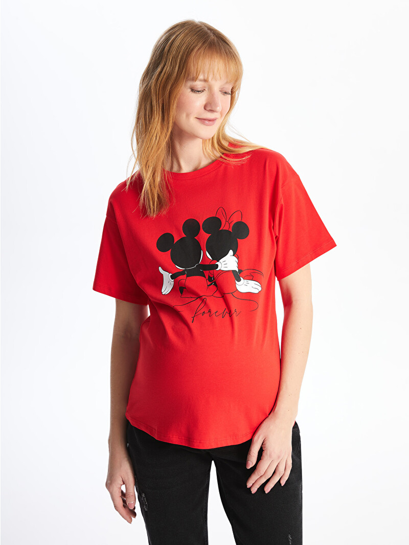 LCWAIKIKI Maternity Crew Neck Mickey and Minnie Mouse Printed