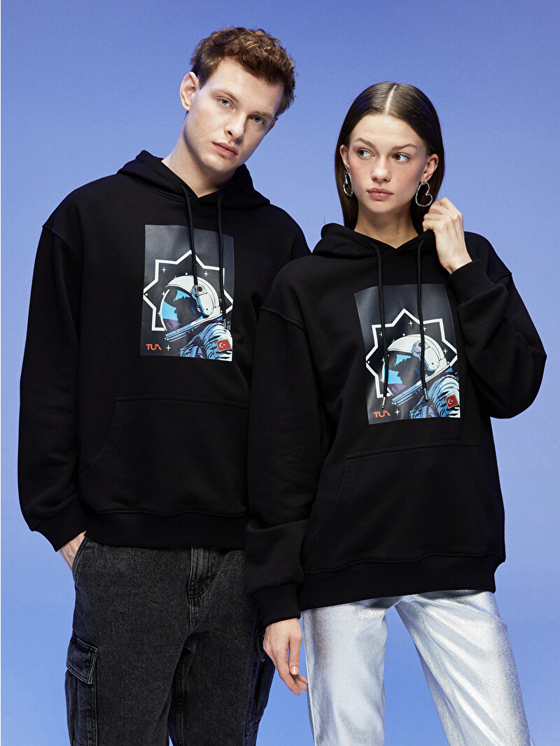 Siyah TUA Baskılı Unisex Hoodie - S4KE19Z8-HEG | LCW