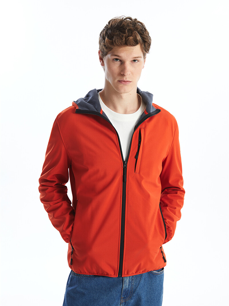 XSIDE Turuncu Standart Kalıp Kapüşonlu Softshell Erkek Mont
