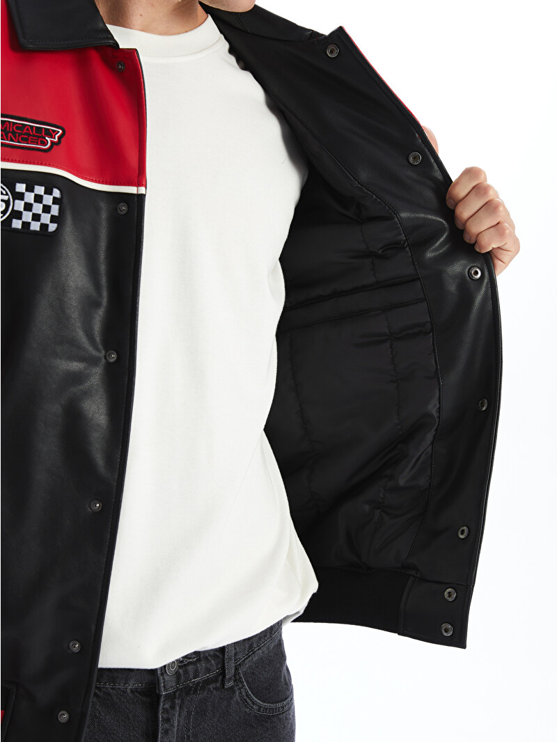 XSIDE Standard Fit Collared Neck Men's Leather Look Coat