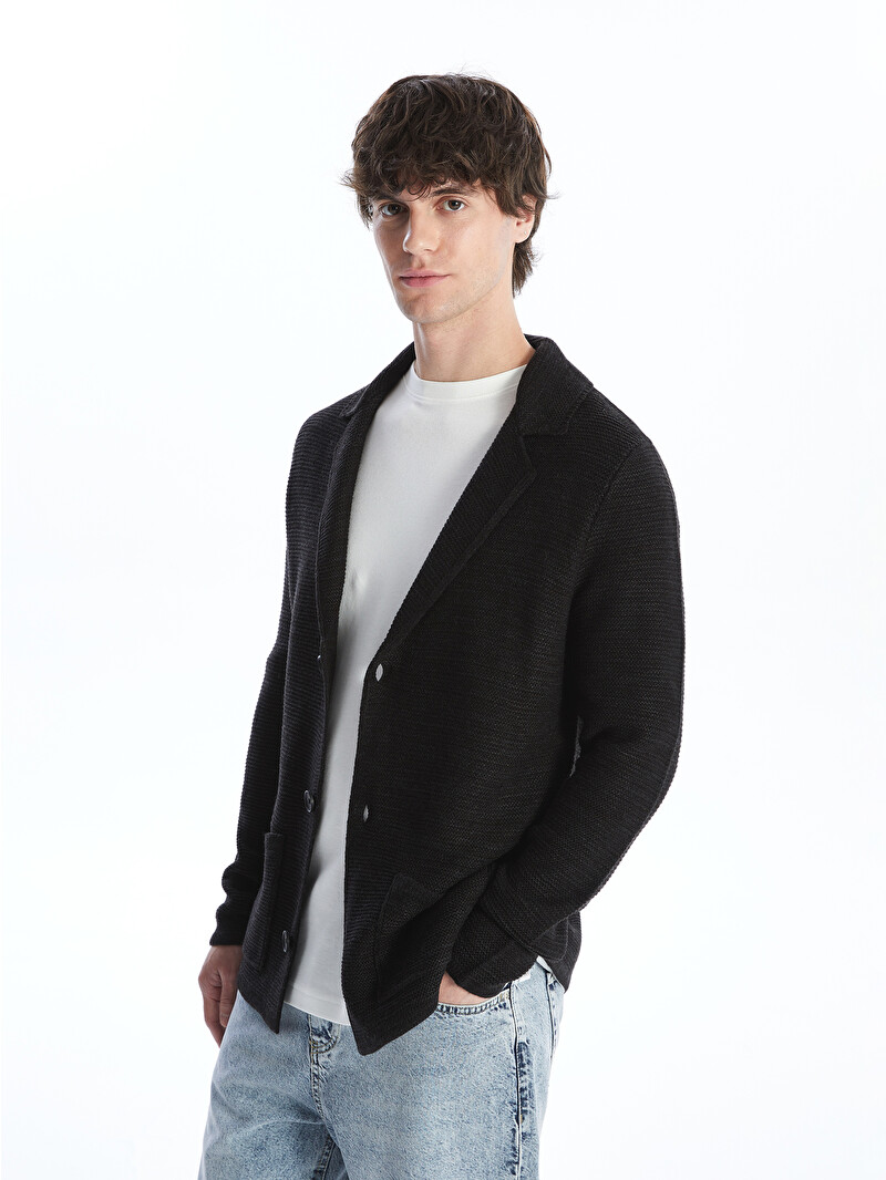XSIDE Cardigan Tricotat pentru Bărbați cu Guler Jachetă și Croială