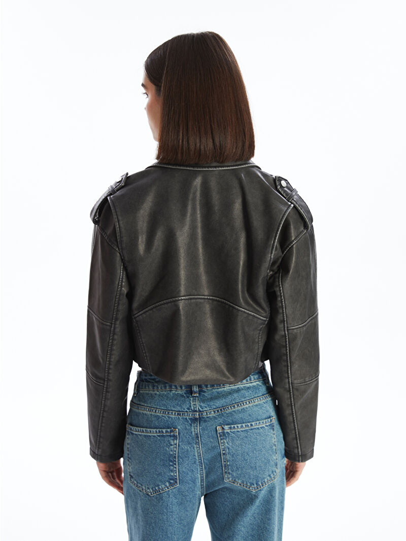 女性情報誌 LEATHER JACKET kiki Women's black leather biker-style jacket with studded back IKKS