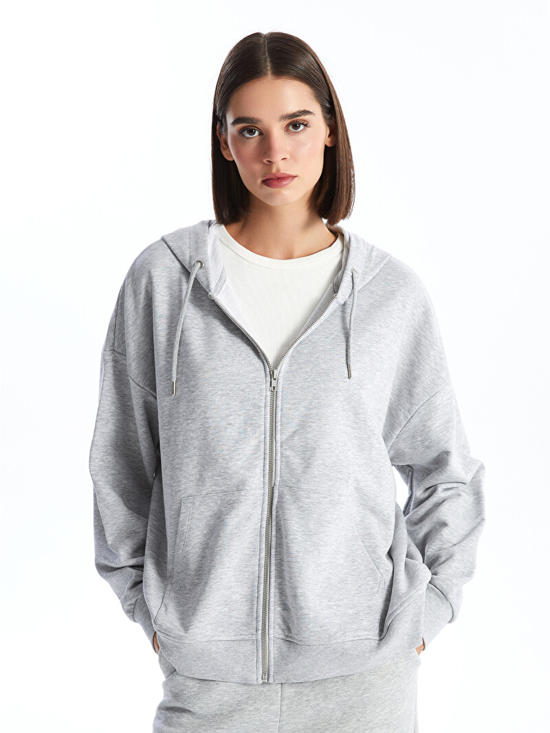 LCW Vision Kapüşonlu Oversize Kadın Fermuarlı Sweatshirt