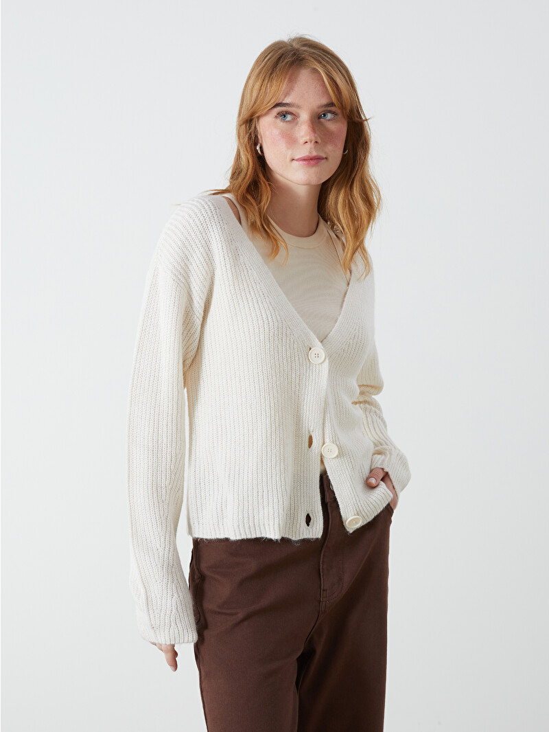 XSIDE V Neck Women's Knitwear Cardigan - W43519Z8-R9J - LC Waikiki