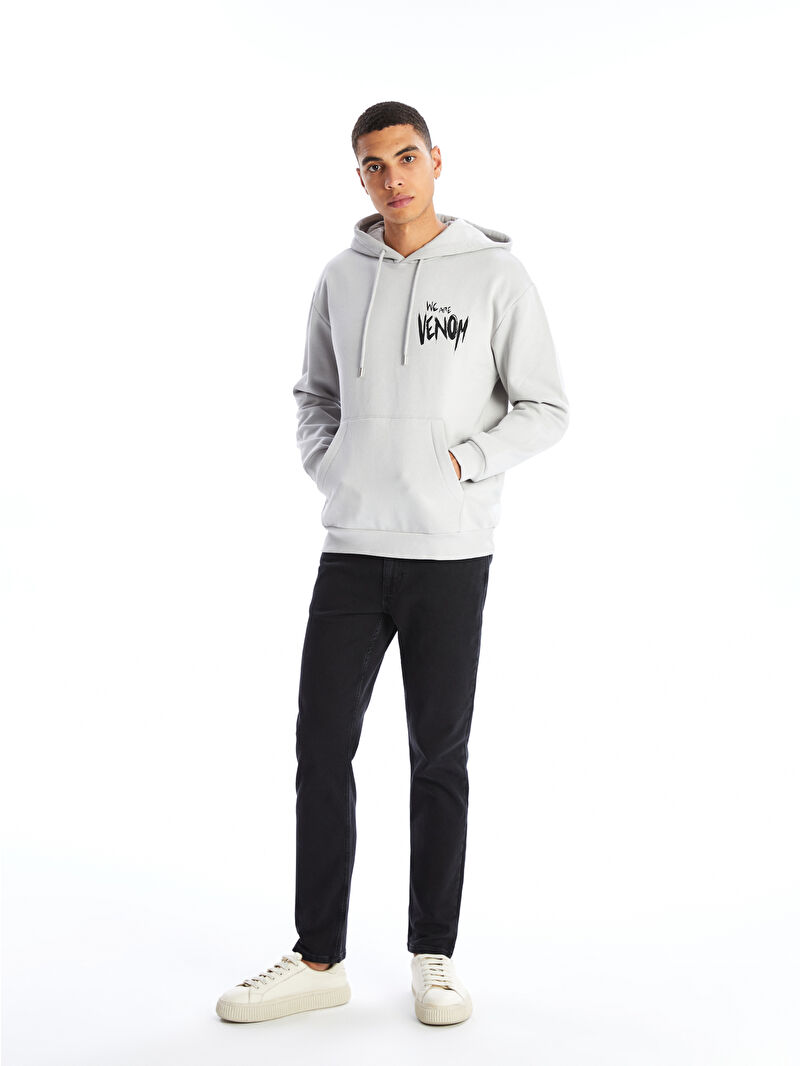 XSIDE Gri Uzun Kollu Venom Baskılı Erkek Kalın Hoodie - W46461Z8