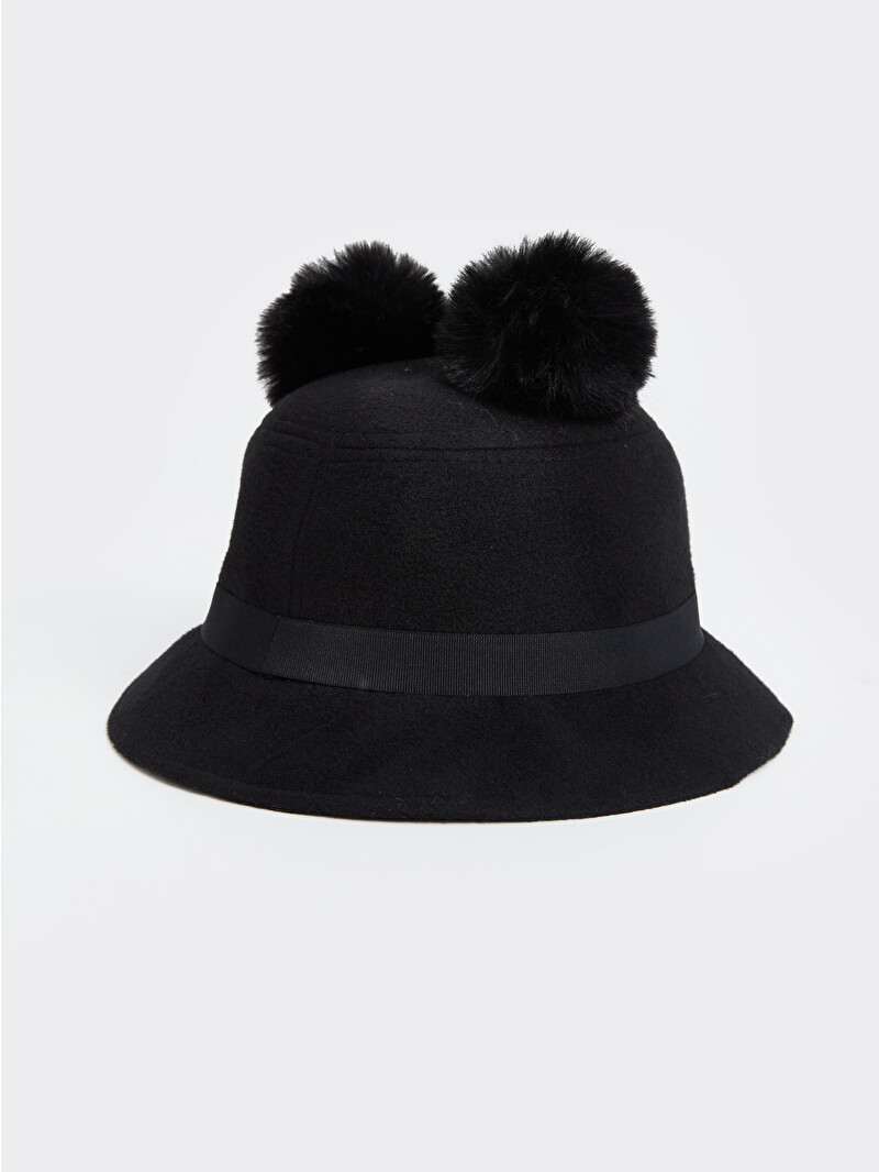 LCW ACCESSORIES Siyah Ponpon Detaylı Kız Çocuk Bucket Şapka