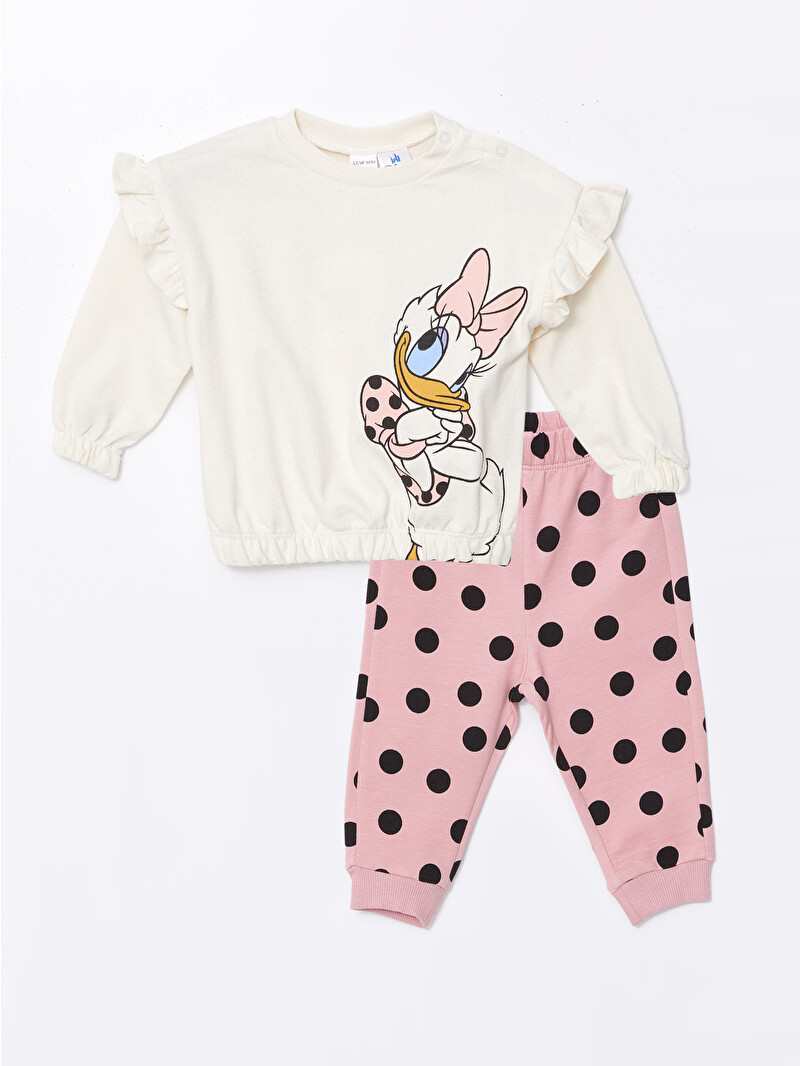 LCW baby Bisiklet Yaka Uzun Kollu Daisy Duck Baskılı Kız Bebek
