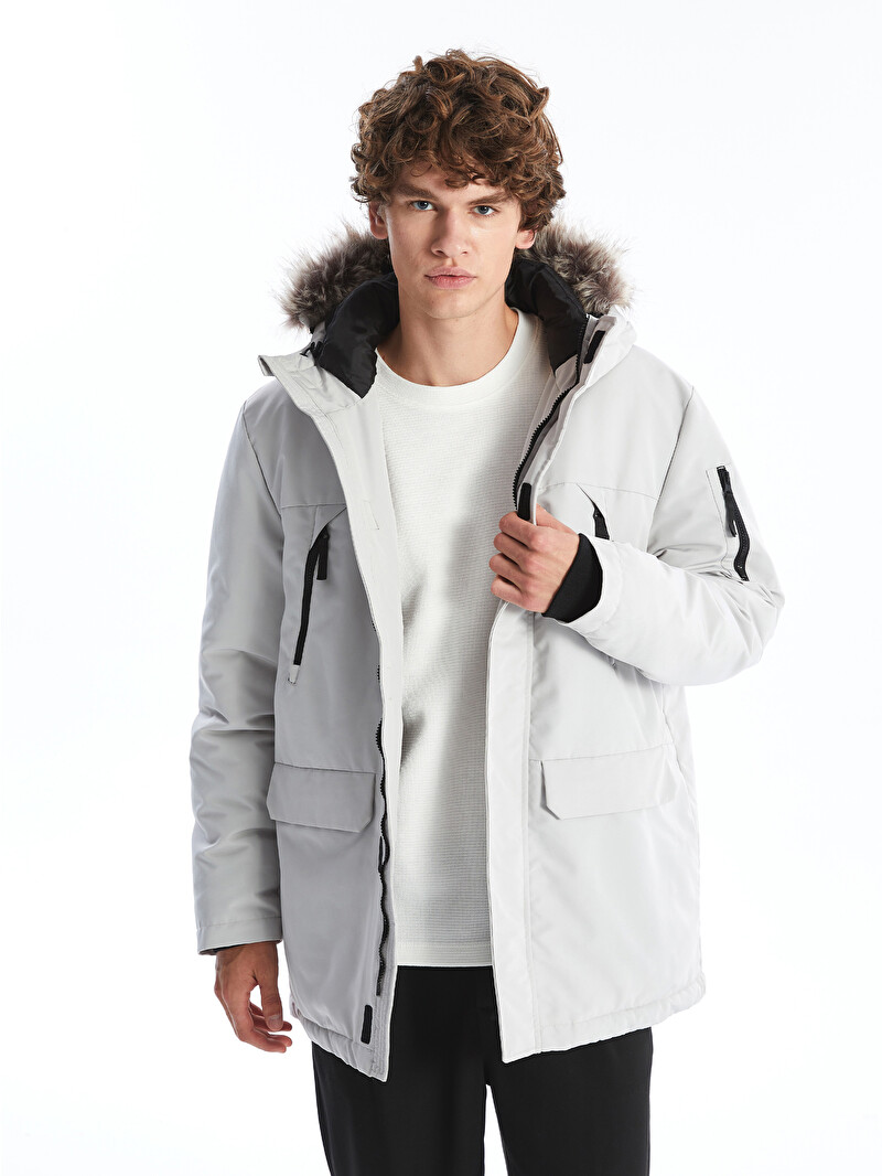 XSIDE Gri Standart Kalıp Kapüşonlu Erkek Parka - W4BD82Z8-V1F | LCW