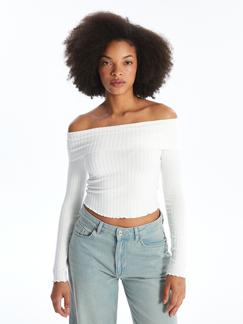XSIDE Strapless Plain Long Sleeve Crop Women's Blouse - W4DE76Z8