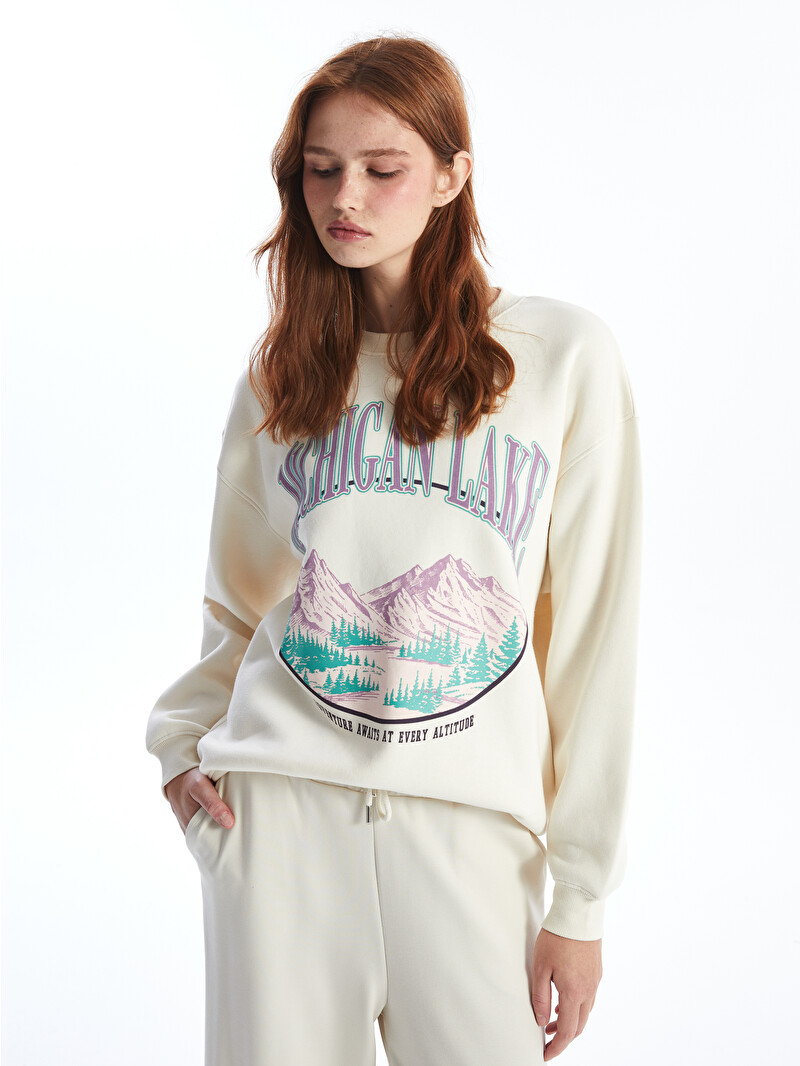 XSIDE Crew Neck Printed Oversize Women's Thick Sweatshirt
