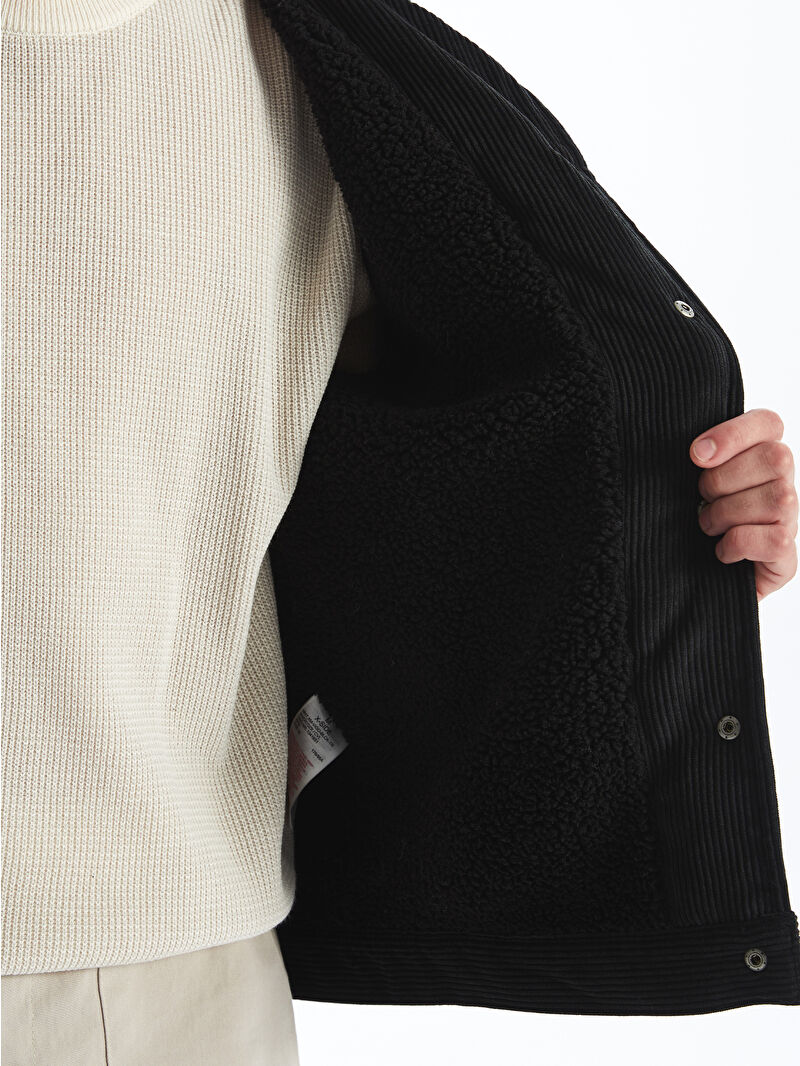 XSIDE Siyah Standart Kalıp Kürk Yakalı Kadife Erkek Mont