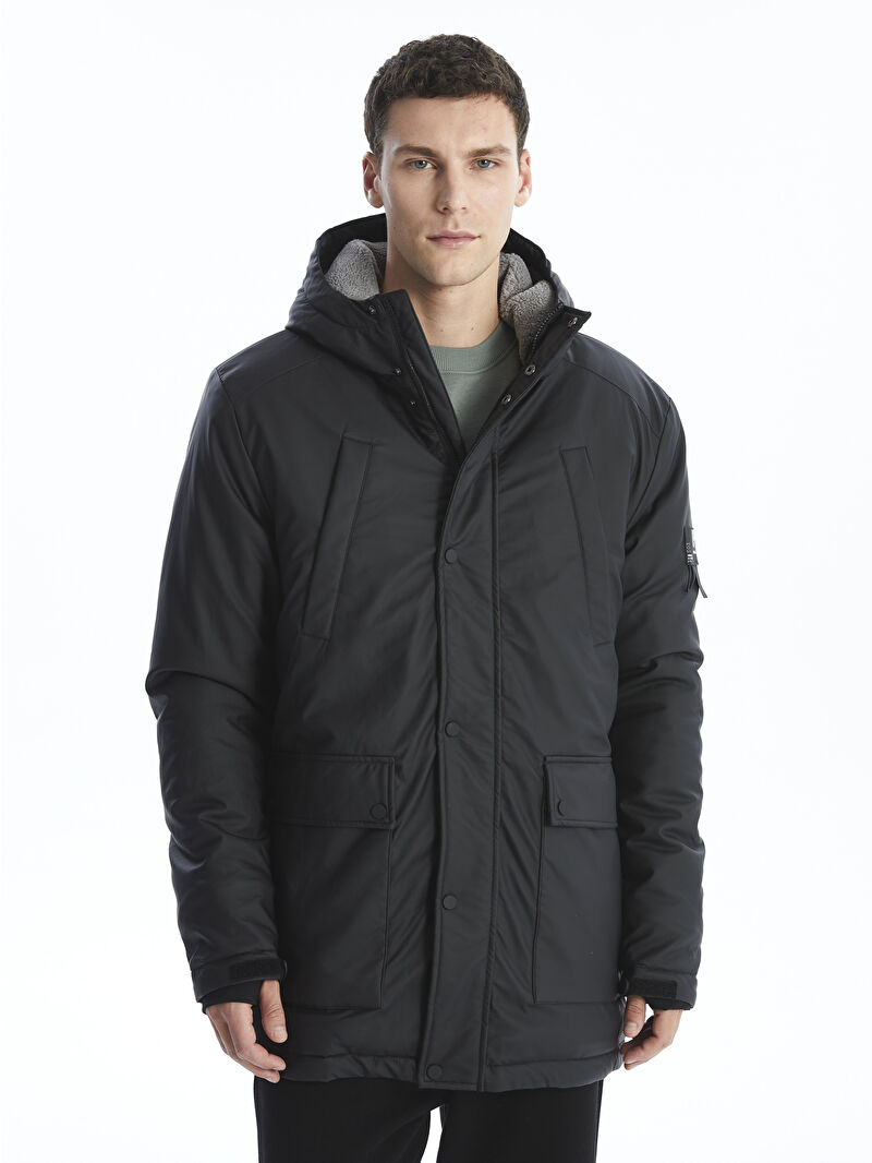 XSIDE Siyah Standart Kalıp Kapüşonlu Erkek Parka - W4EK69Z8-CVL | LCW