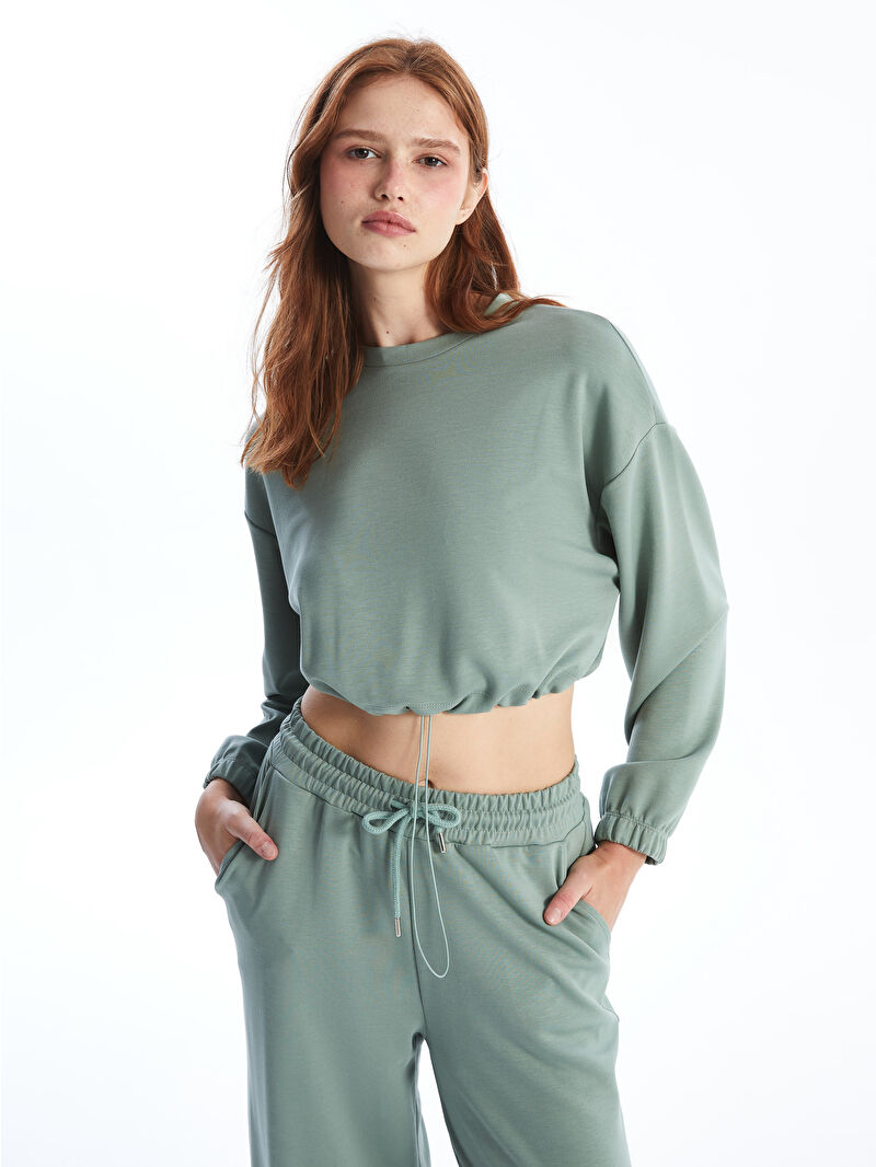 XSIDE ACTIVE Yeşil Bisiklet Yaka Düz Oversize Kadın Sweatshirt