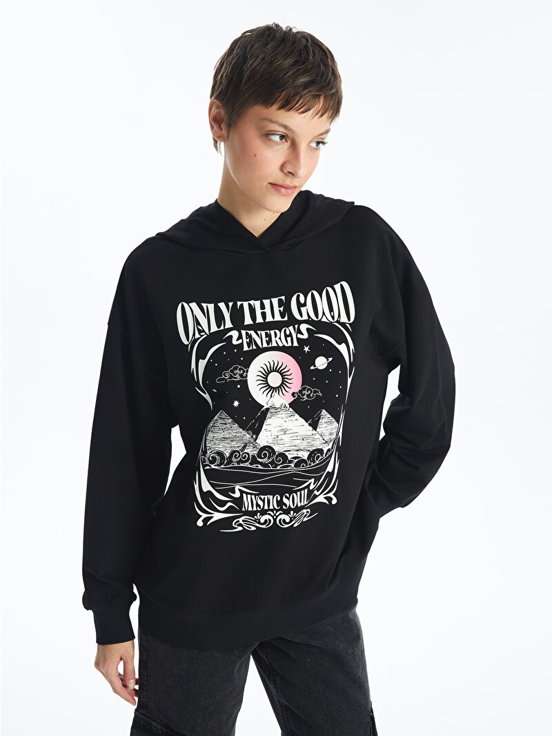 LCW ECO Printed Long Sleeve Oversize Women's Thick Hoodie