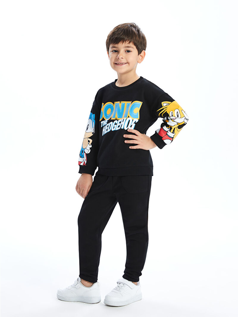 LCW Kids Siyah Sonic Baskılı Erkek Çocuk Sweatshirt ve Eşofman Alt