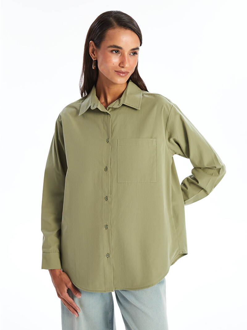 LCW Modest Haki Oversize Poplin Kadın Gömlek - W4G676Z8-JJR | LCW