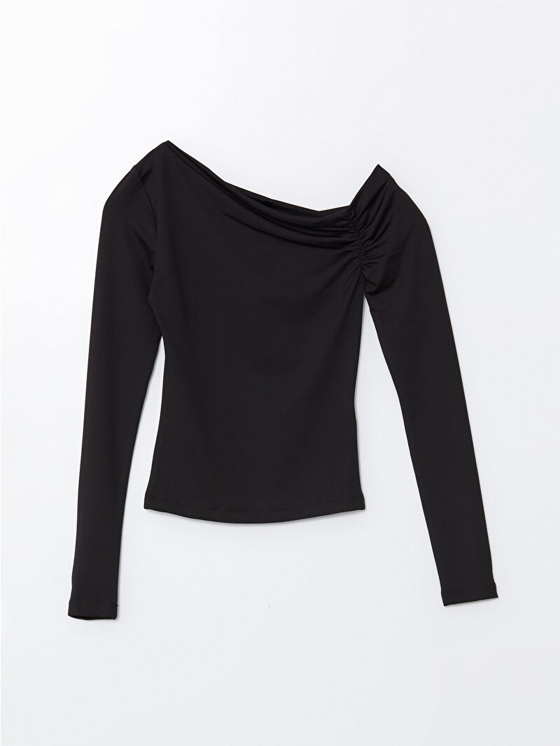 LCW Vision Siyah Kayık Yaka Kadın Bluz - W4GM66Z8-CVL | LCW